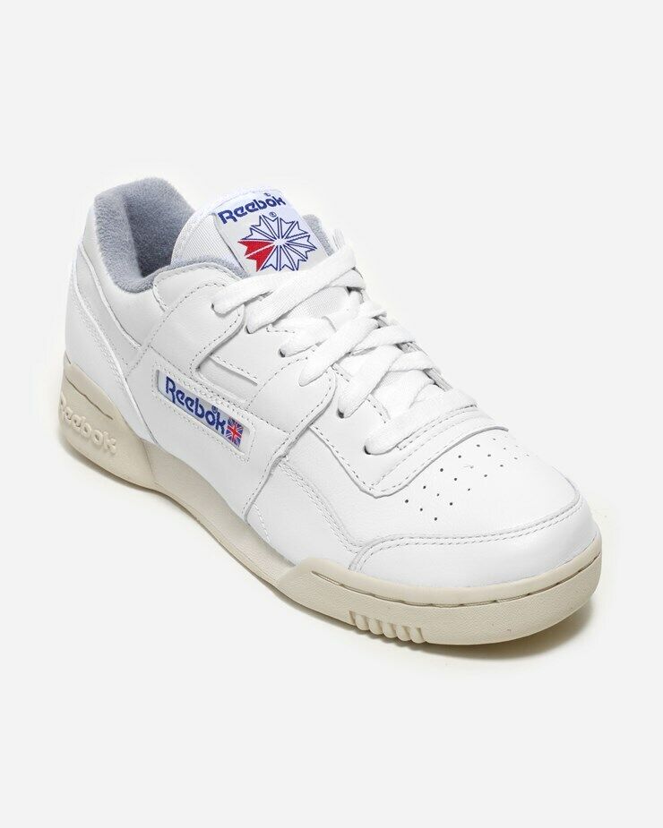 Reebok Workout Plus R12 Mens Leather Trainers White SIZE UK 7.5 7 8 Low